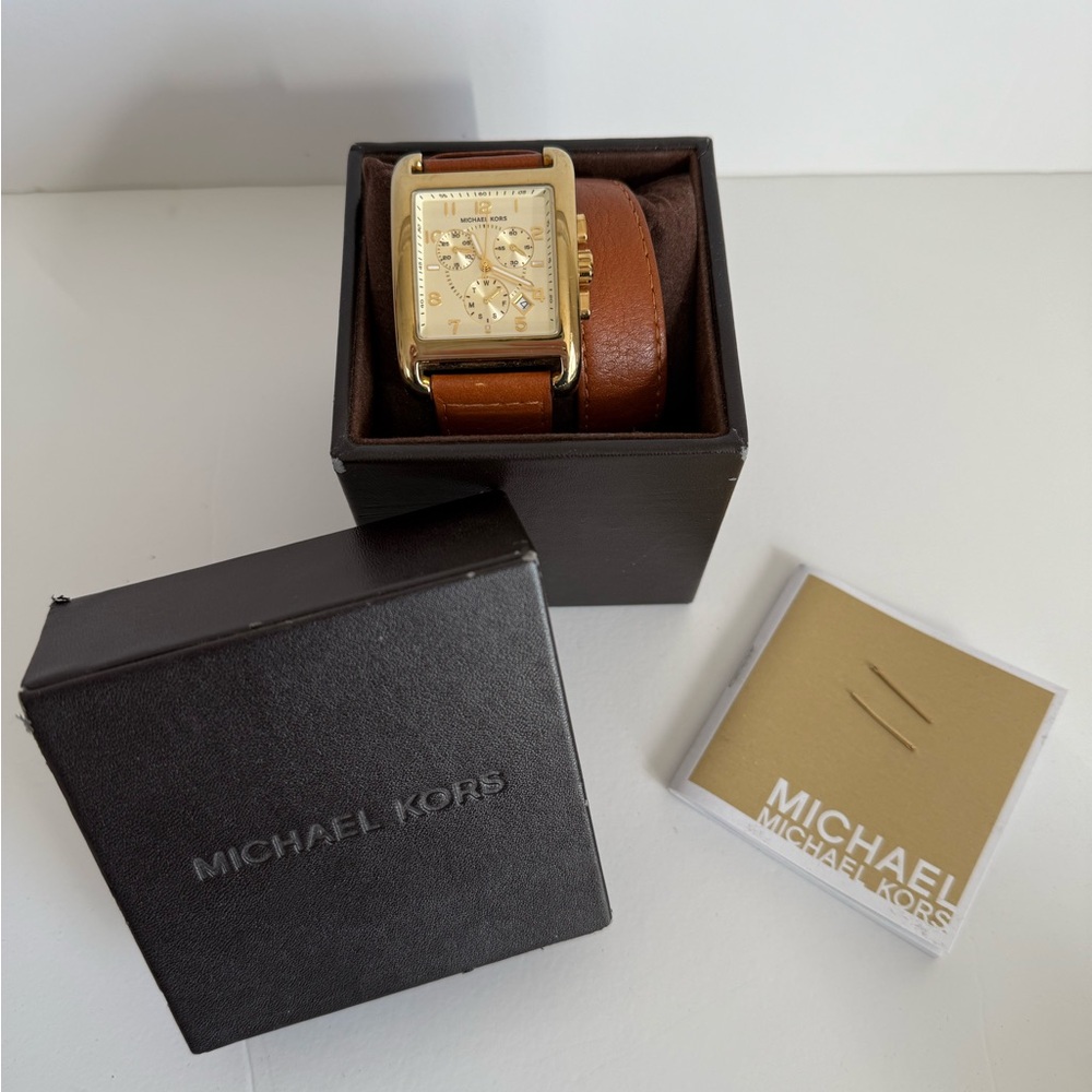 Michaels Kors Wrap Around Leather Watch Gold Face